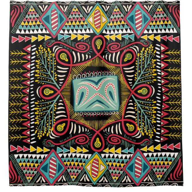 Colourful abstract: square pocket design. shower curtain (Front)