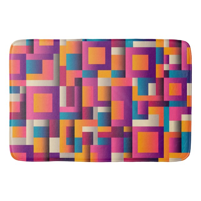 Colourful Abstract Squares and Shapes Bath Mat (Front)
