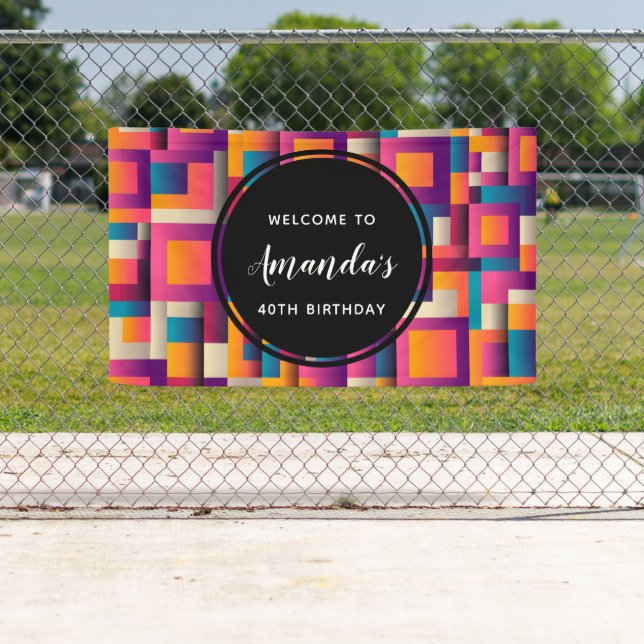 Colourful Abstract Squares and Shapes Birthday Banner (Insitu)