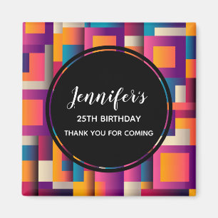 Colourful Abstract Squares and Shapes Birthday Magnet