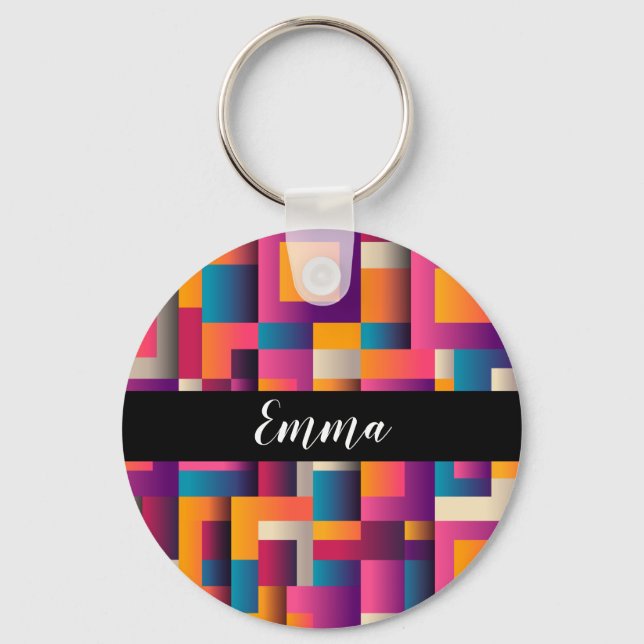 Colourful Abstract Squares and Shapes Key Ring (Front)
