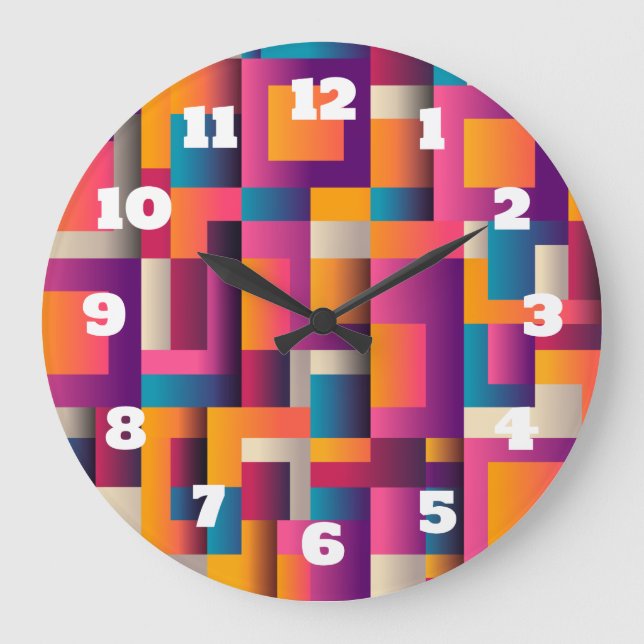 Colourful Abstract Squares and Shapes Large Clock (Front)