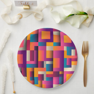 Colourful Abstract Squares and Shapes Paper Plate