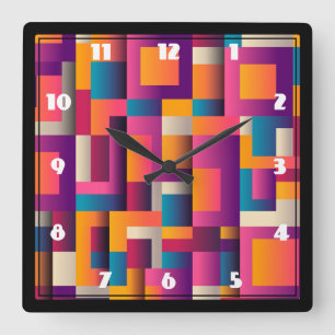 Colourful Abstract Squares and Shapes Square Wall Clock