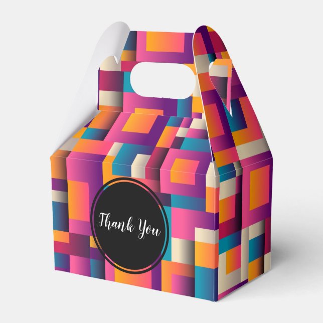 Colourful Abstract Squares and Shapes Thank You Favour Box (Front Side)
