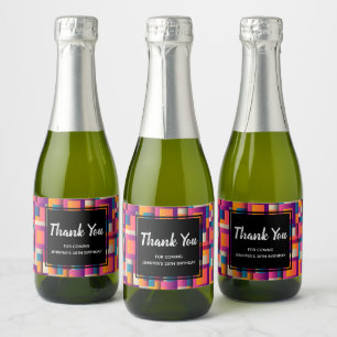 Colourful Abstract Squares and Shapes Thank You Sparkling Wine Label