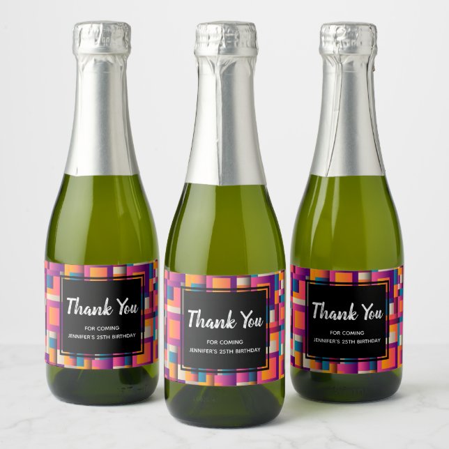 Colourful Abstract Squares and Shapes Thank You Sparkling Wine Label (Bottles)