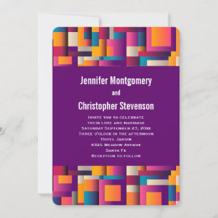 Colourful Abstract Squares and Shapes Wedding Invitation