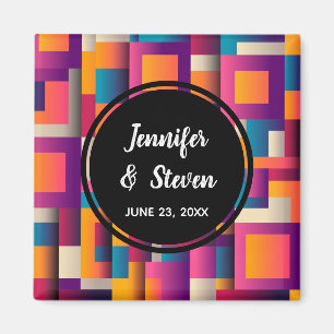 Colourful Abstract Squares and Shapes Wedding Magnet