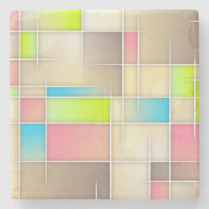 Colourful Abstract Squares Geometric Pattern Stone Coaster