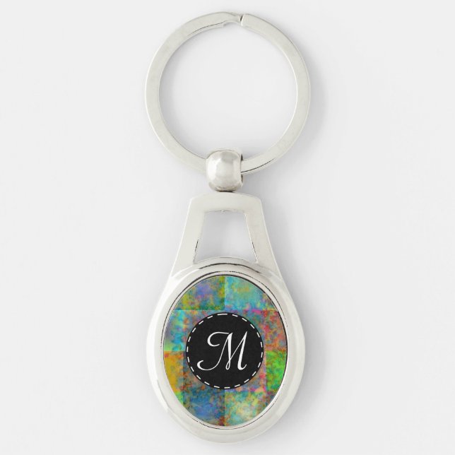 Colourful abstract squares key ring (Front)