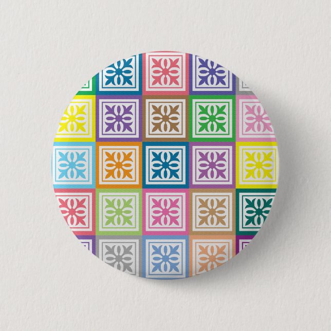 Colourful abstract squares pattern 6 cm round badge (Front)
