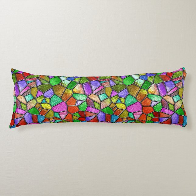 Colourful Abstract Stained Glass Window Body Cushion (Front)