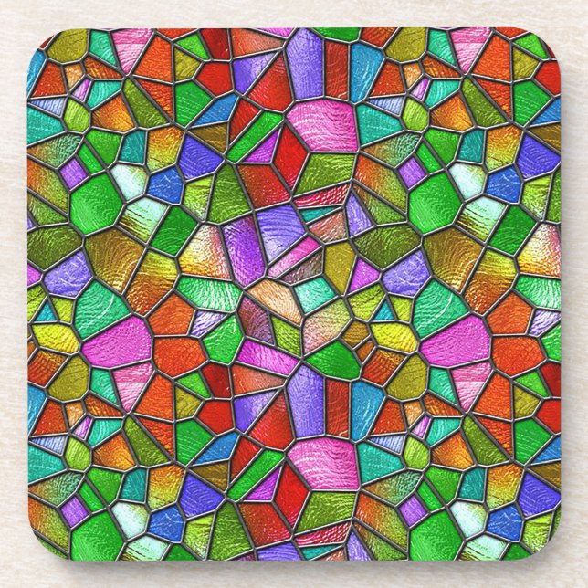 Colourful Abstract Stained Glass Window Coaster (Front)