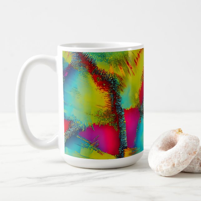 Colourful Abstract Stich Pattern  Coffee Mug (With Donut)