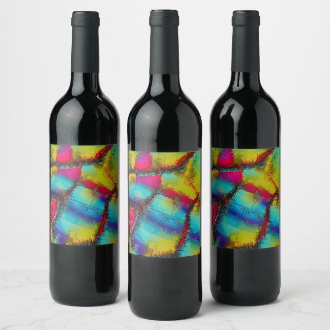 Colourful Abstract Stich Pattern  Wine Label (Bottles)