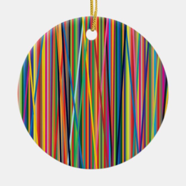 Colourful abstract stripes design ceramic tree decoration (Front)