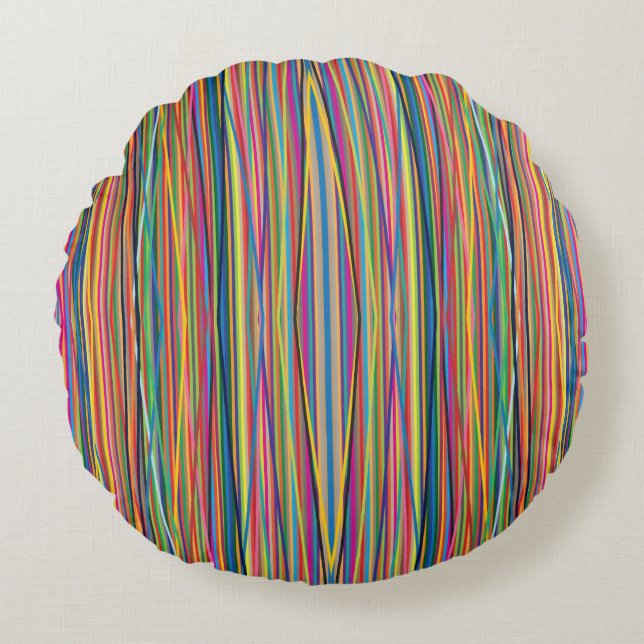 Colourful abstract stripes design round cushion (Front)