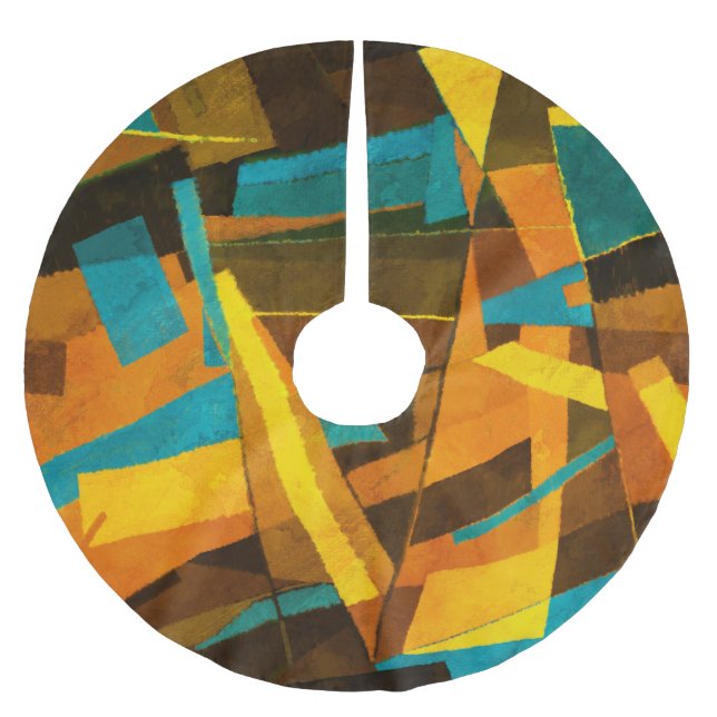 Colourful Abstract Stripes: Paint Texture Brushed Polyester Tree Skirt (Front)