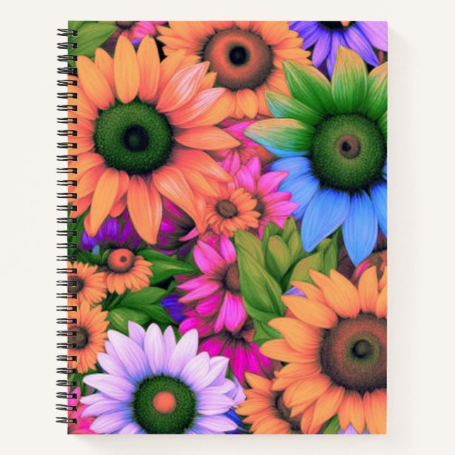 Colourful Abstract Sunflowers #2 - Spiral Notebook (Front)