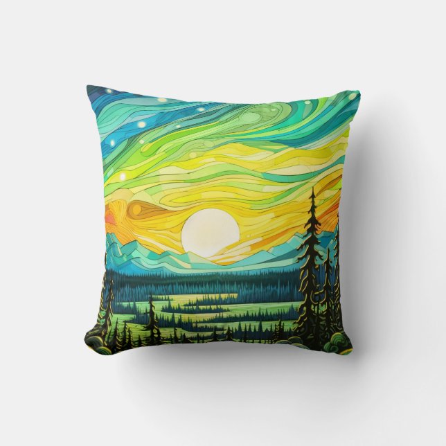 Colourful Abstract Sunset Landscape Cushion (Front)