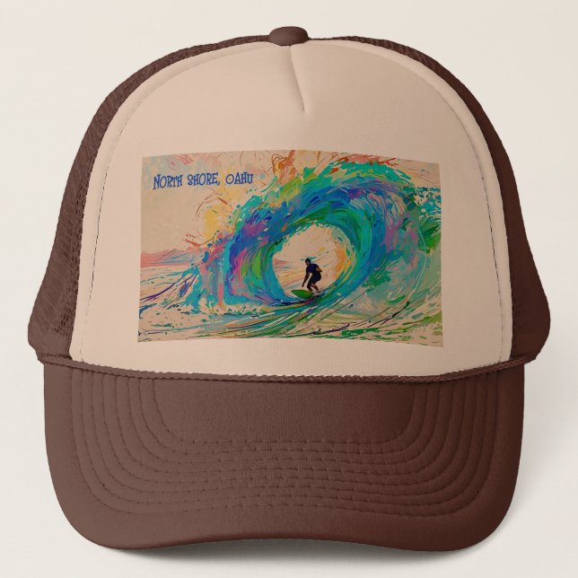 Colourful Abstract Surfer in the Barrel Wave Trucker Hat (Front)