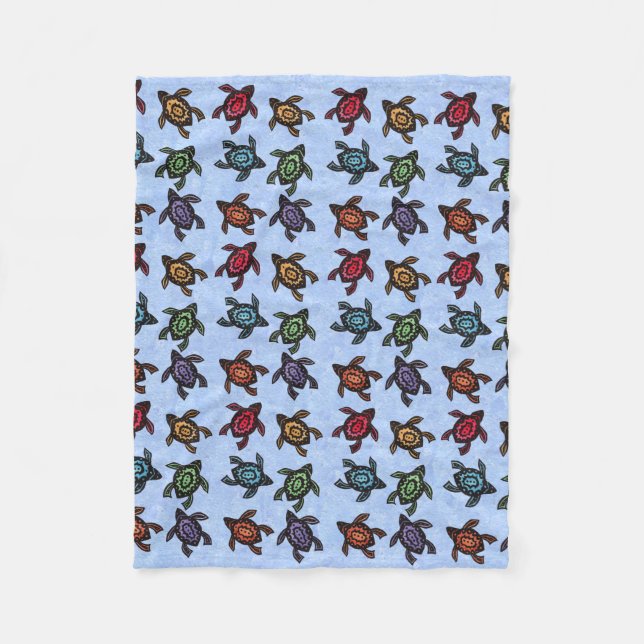 Colourful Abstract Swimming Turtles Fleece Blanket (Front)