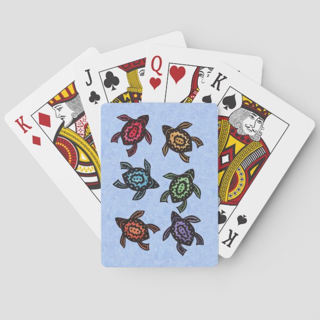 Colourful Abstract Swimming Turtles Playing Cards (Back)