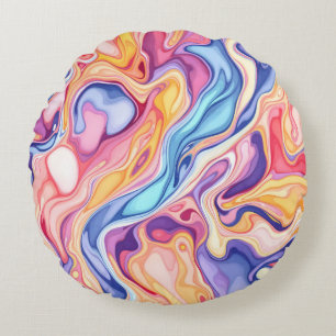 Colourful Abstract Swirl Fluid Pattern Round Cushion