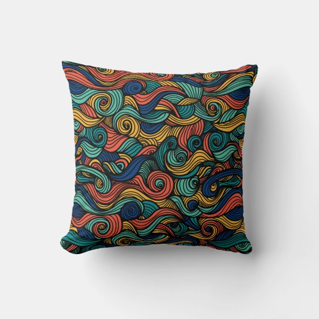 Colourful Abstract Swirl Pattern Cushion (Front)