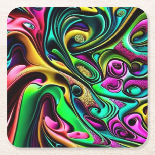 Colourful Abstract Swirls Design Square Paper Coaster