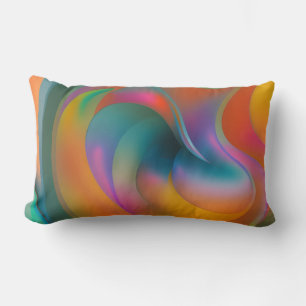 Colourful Abstract Swirls Orange Blue Green Pink Lumbar Cushion