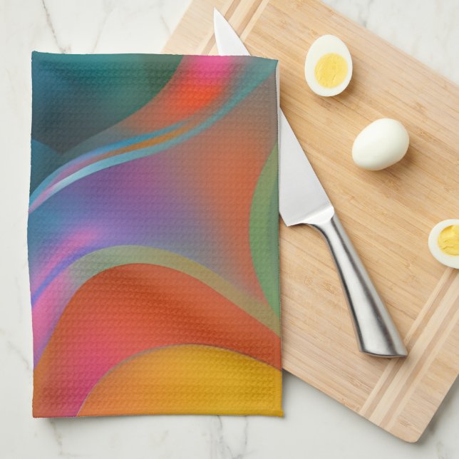 Colourful Abstract Swirls Orange Blue Green Pink   Tea Towel (Quarter Fold)