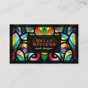 Colourful Abstract Swirls Stained Glass Look 2 Business Card