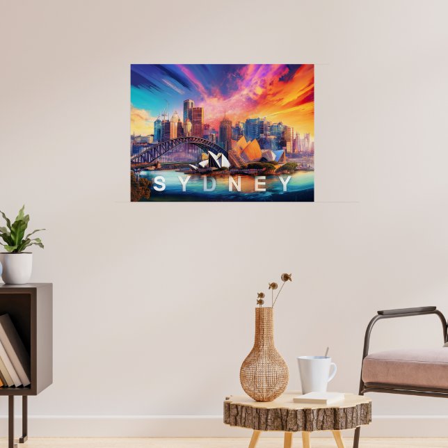 Colourful Abstract Sydney Australia Skyline Poster (Living Room 3)