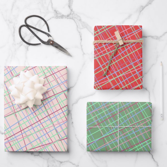 Colourful Abstract Tartan Pattern Wrapping Paper Sheet (Front)