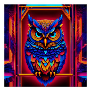 Colourful Abstract Techno Owl Poster