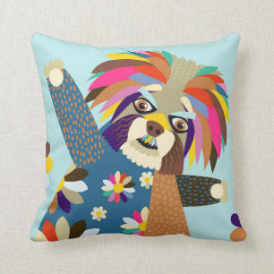 Colourful Abstract Terrier Dog Animal Portrait Cushion