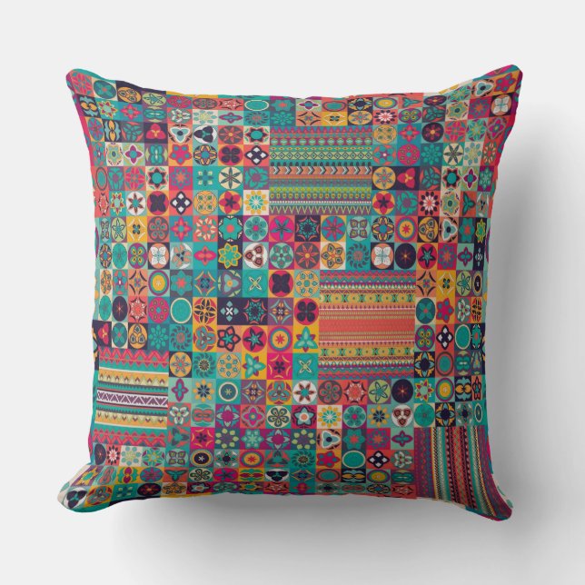 Colourful abstract tile pattern design cushion (Front)
