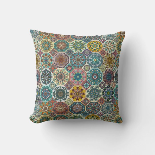 Colourful abstract tile pattern design outdoor cushion (Front)
