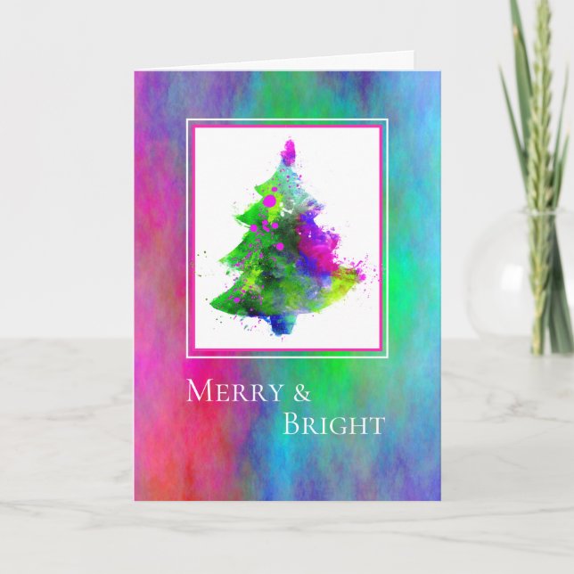 Colourful Abstract Tree Christmas Greeting Card (Front)