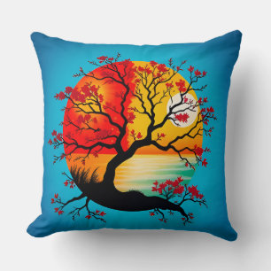 Colourful Abstract Tree Silhouette at Sunset Cushion