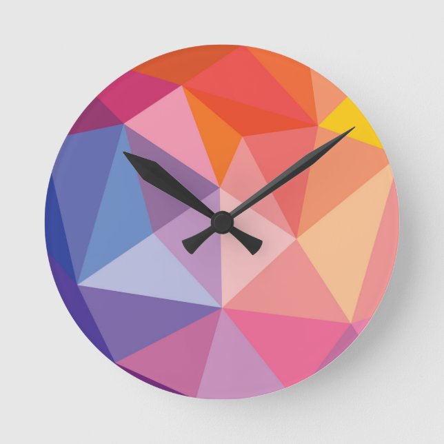 Colourful Abstract Triangle Pattern Round Clock (Front)