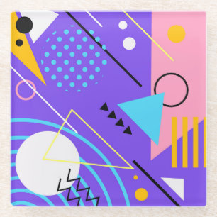 Colourful Abstract Triangles, Circles and Lines Glass Coaster