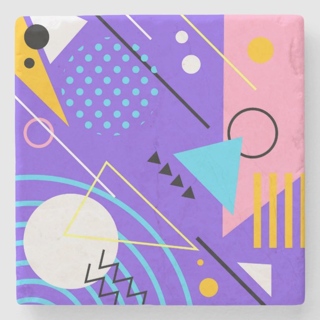Colourful Abstract Triangles, Circles and Lines Stone Coaster (Front)