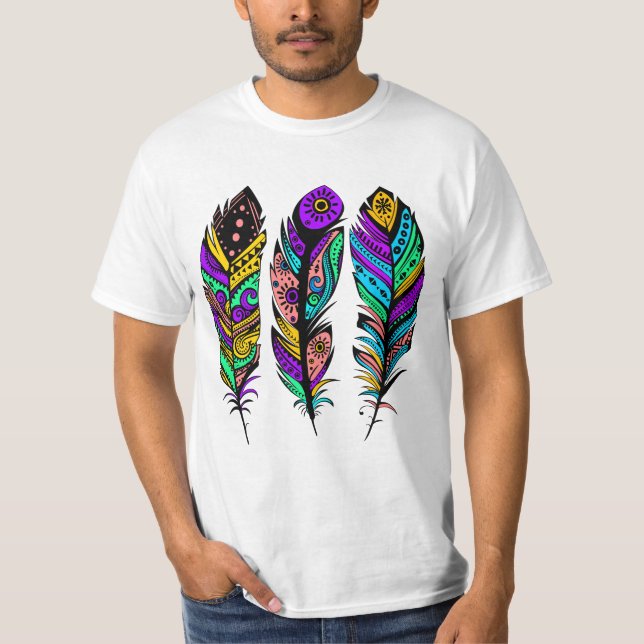 Colourful Abstract Tribal Feathers Illustration T-Shirt (Front)