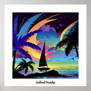 Colourful Abstract Tropical Paradise Sailboat Poster