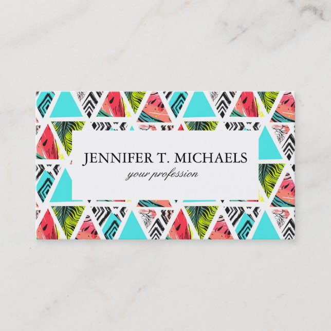 Colourful Abstract Tropical Pattern Business Card (Front)