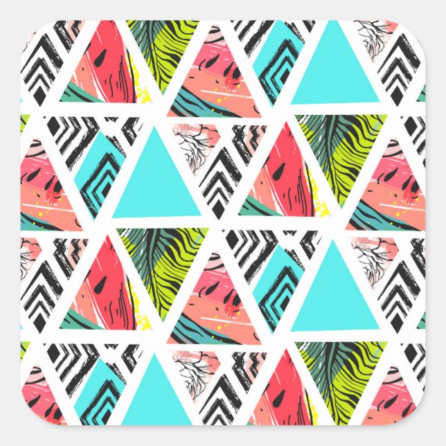 Colourful Abstract Tropical Pattern Square Sticker (Front)