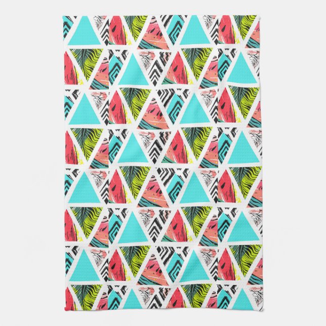 Colourful Abstract Tropical Pattern Tea Towel (Vertical)